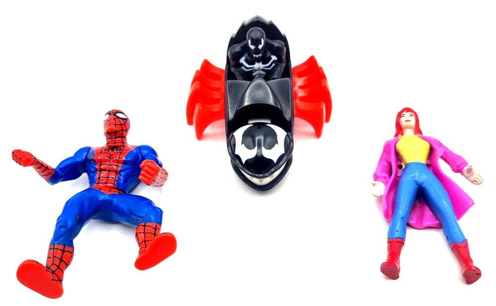 Vtg 1995 Spiderman Mary Jane Venom Marvel Mini Figs McDonalds Happy Meal Toys